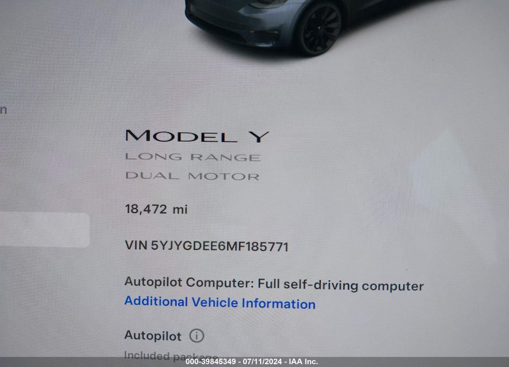 2021 TESLA MODEL Y LONG RANGE DUAL MOTOR ALL-WHEEL DRIVE VIN: 5YJYGDEE6MF185771