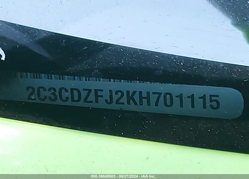 2019 DODGE CHALLENGER R/T SCAT PACK VIN: 2C3CDZFJ2KH701115