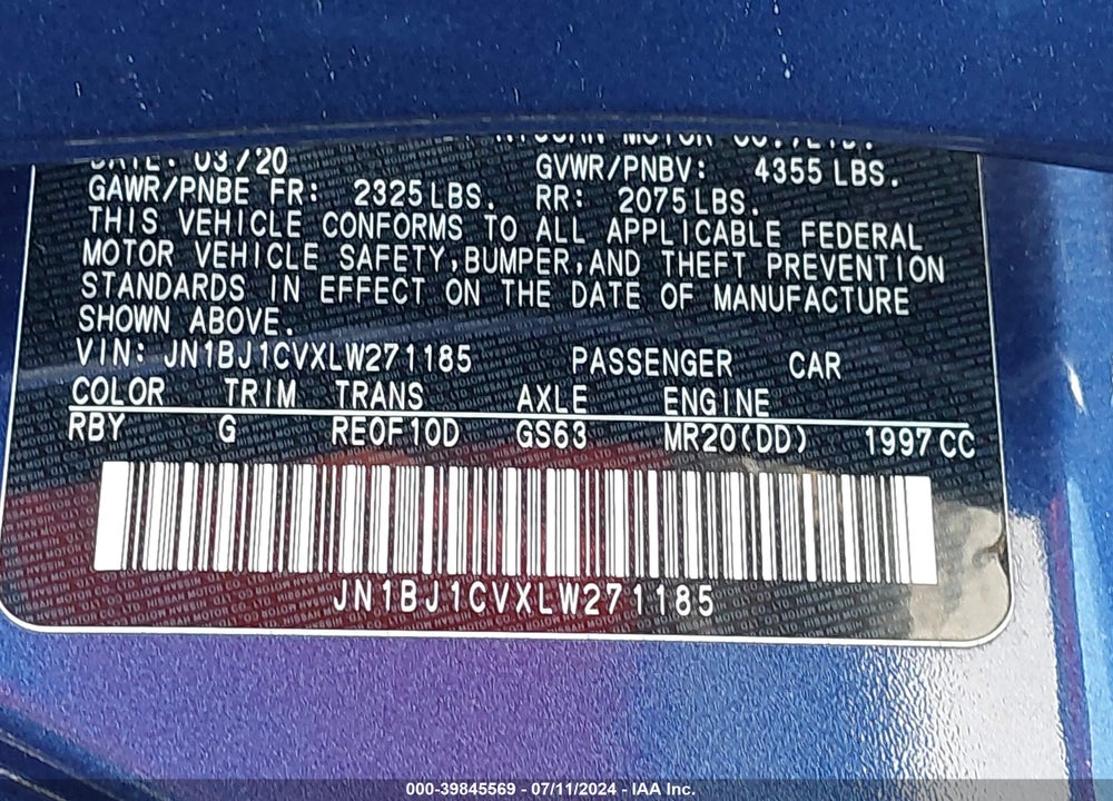 2020 NISSAN ROGUE SPORT S FWD XTRONIC CVT VIN: JN1BJ1CVXLW271185
