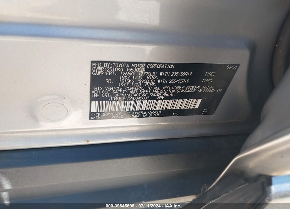 2021 TOYOTA RAV4 PRIME XSE VIN: JTMEB3FV6MD045009