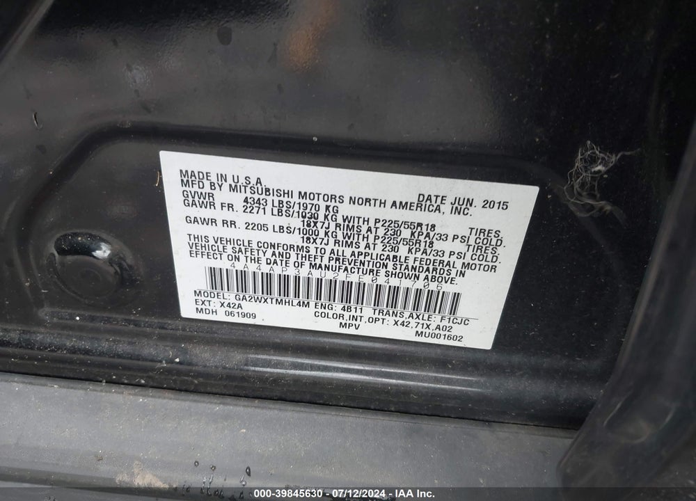 2015 MITSUBISHI OUTLANDER SPORT ES VIN: 4A4AP3AU2FE041706