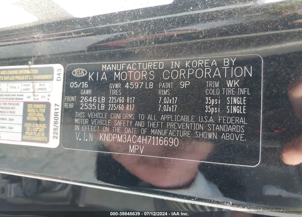 2017 KIA SPORTAGE LX VIN: KNDPM3AC4H7116690