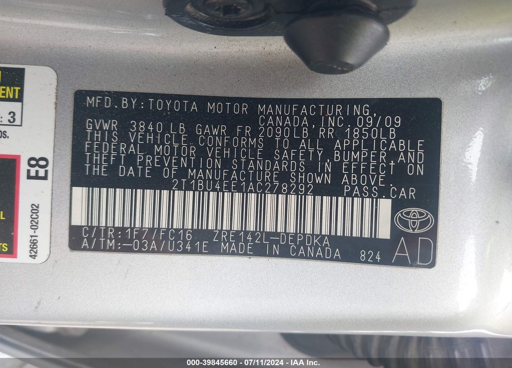 2010 TOYOTA COROLLA LE VIN: 2T1BU4EE1AC278292