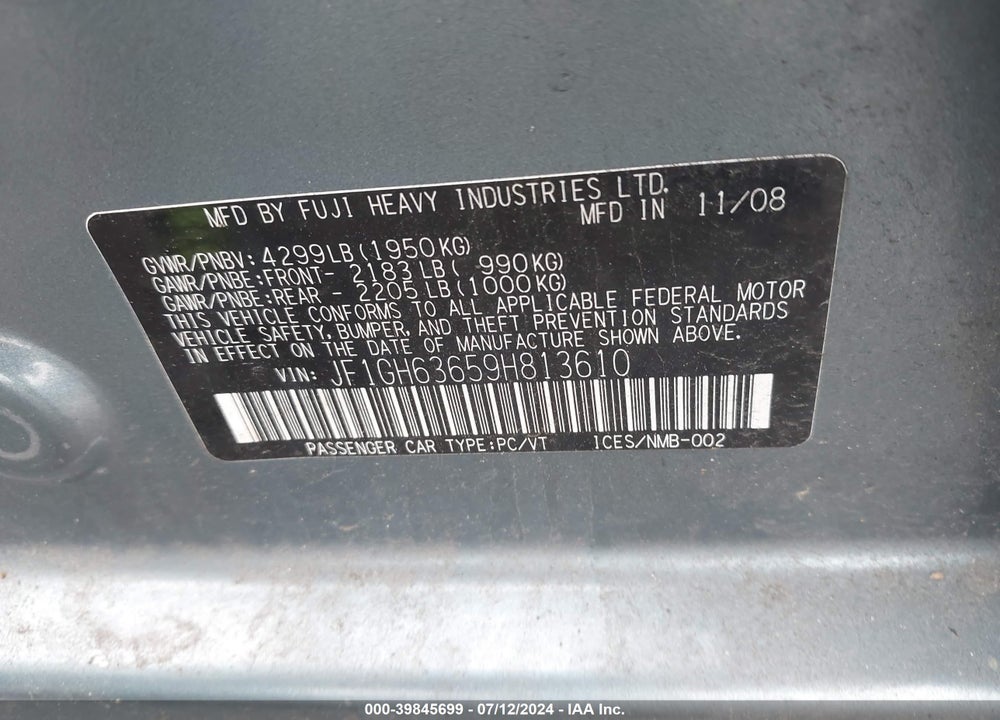 2009 SUBARU IMPREZA OUTBACK SPORT VIN: JF1GH63659H813610