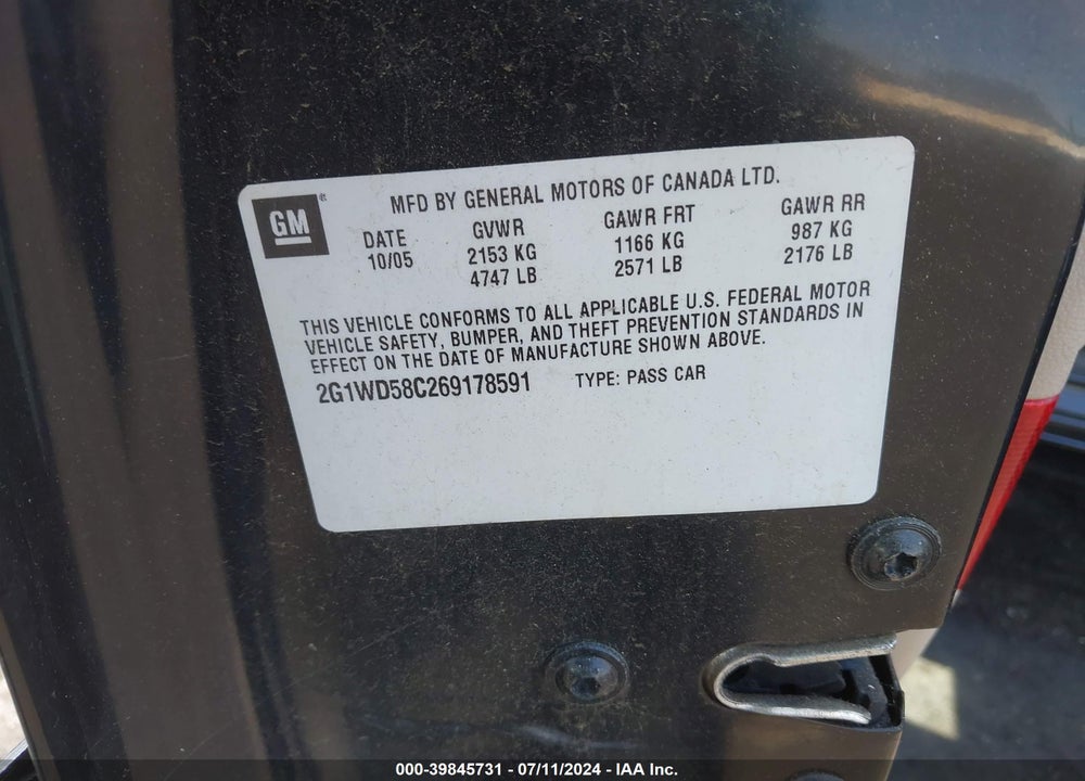 2006 CHEVROLET IMPALA  SS VIN: 2G1WD58C269178591