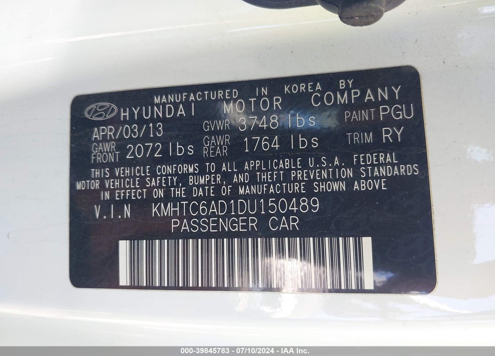 2013 HYUNDAI VELOSTER BASE W/GRAY VIN: KMHTC6AD1DU150489