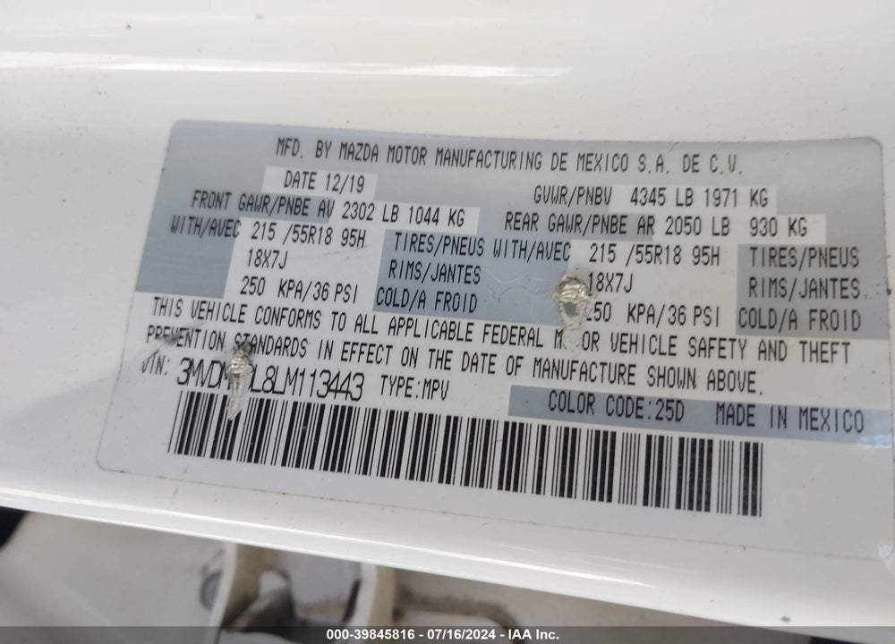 2020 MAZDA CX-30 PREFERRED PACKAGE VIN: 3MVDMBDL8LM113443