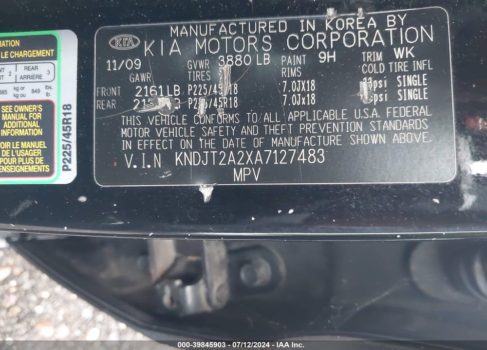2010 KIA SOUL VIN: KNDJT2A2XA7127483
