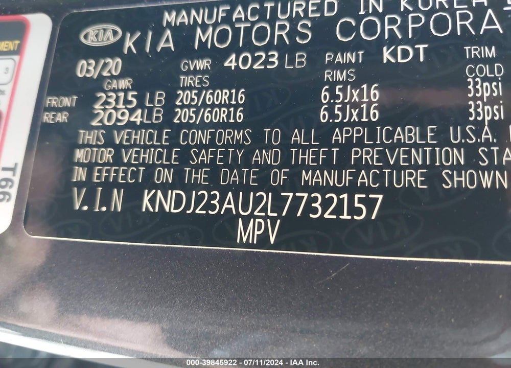 2020 KIA SOUL !/+/S VIN: KNDJ23AU2L7732157