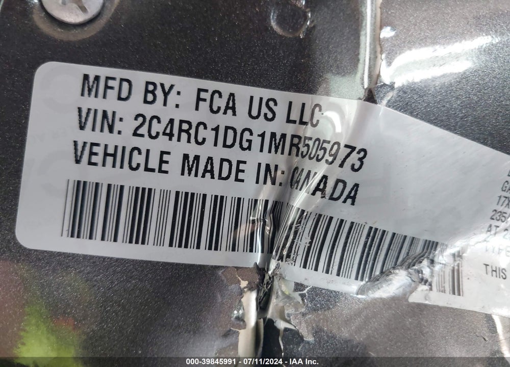 2021 CHRYSLER VOYAGER LXI VIN: 2C4RC1DG1MR505973
