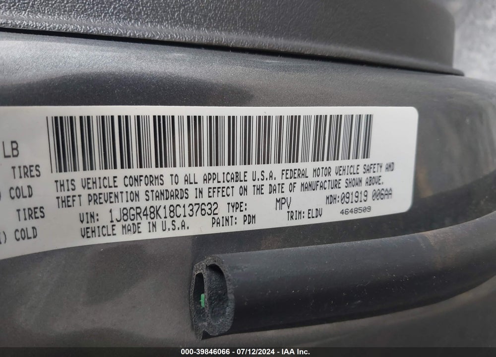 2008 JEEP GRAND CHEROKEE VIN: 1J8GR48K18C137632