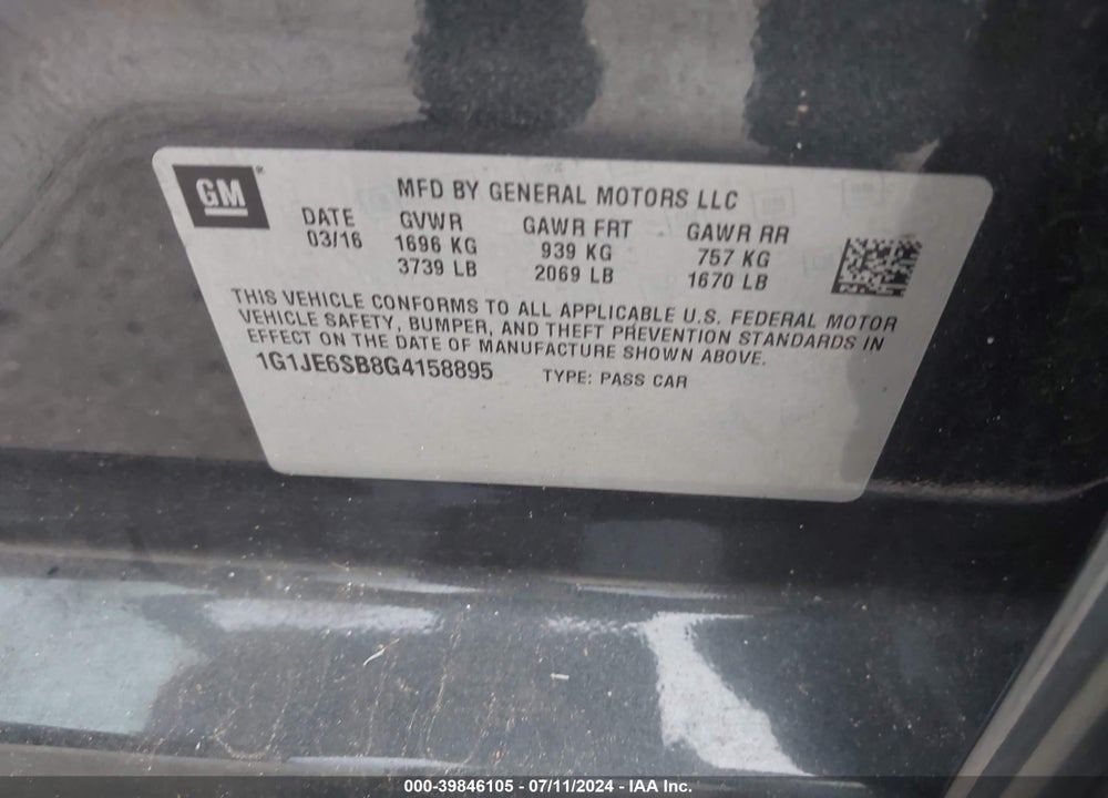 2016 CHEVROLET SONIC LTZ AUTO VIN: 1G1JE6SB8G4158895