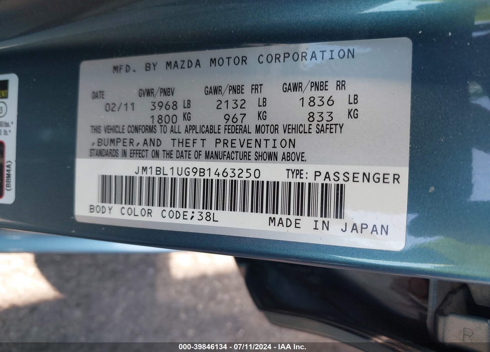 2011 MAZDA 3 I SPORT VIN: JM1BL1UG9B1463250