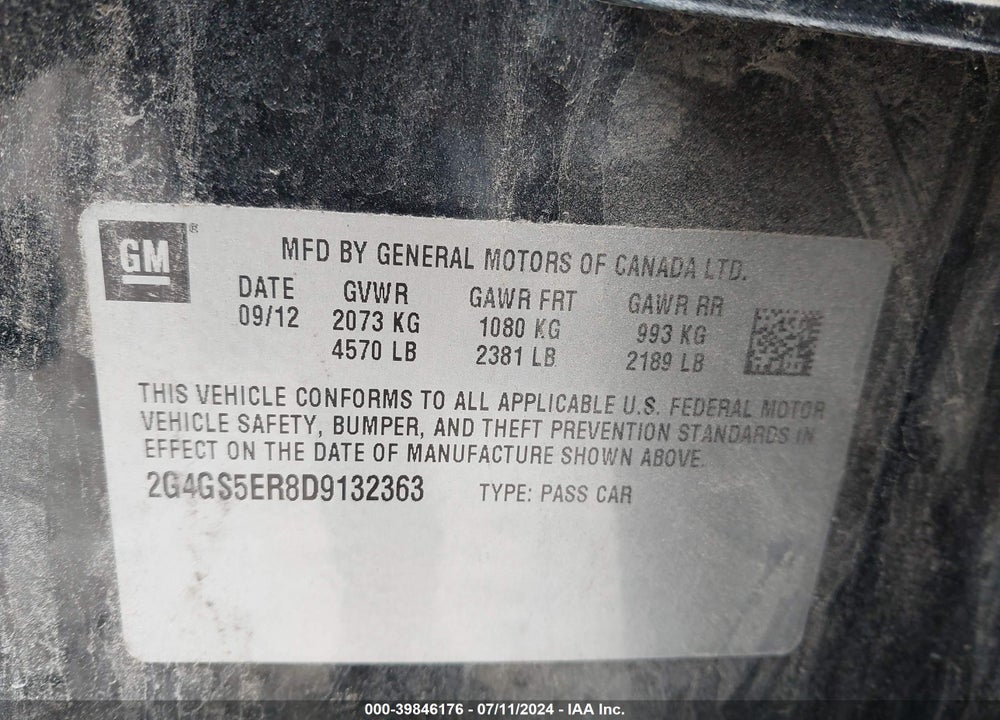 2013 BUICK REGAL PREMIUM 1 VIN: 2G4GS5ER8D9132363