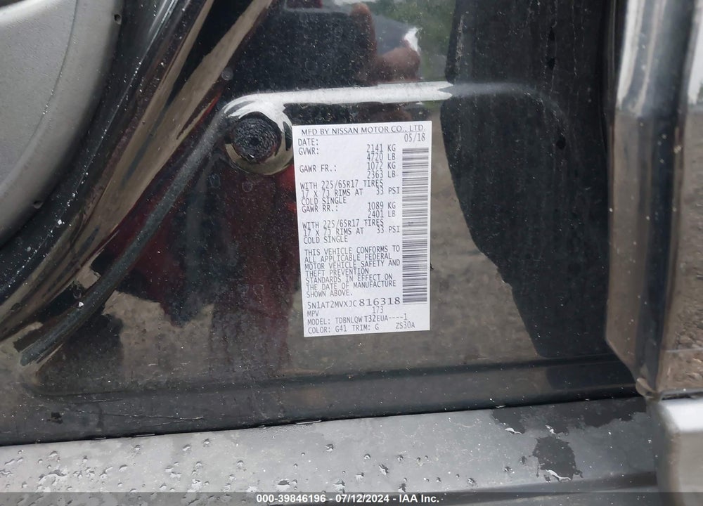 2018 NISSAN ROGUE SV VIN: 5N1AT2MVXJC816318
