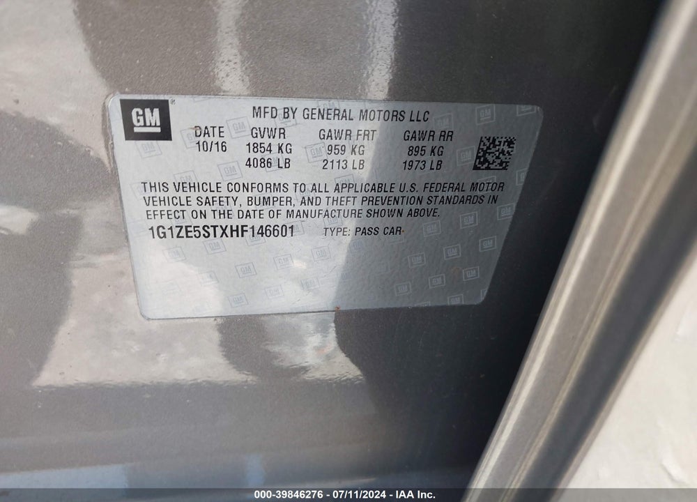 2017 CHEVROLET MALIBU 1LT VIN: 1G1ZE5STXHF146601