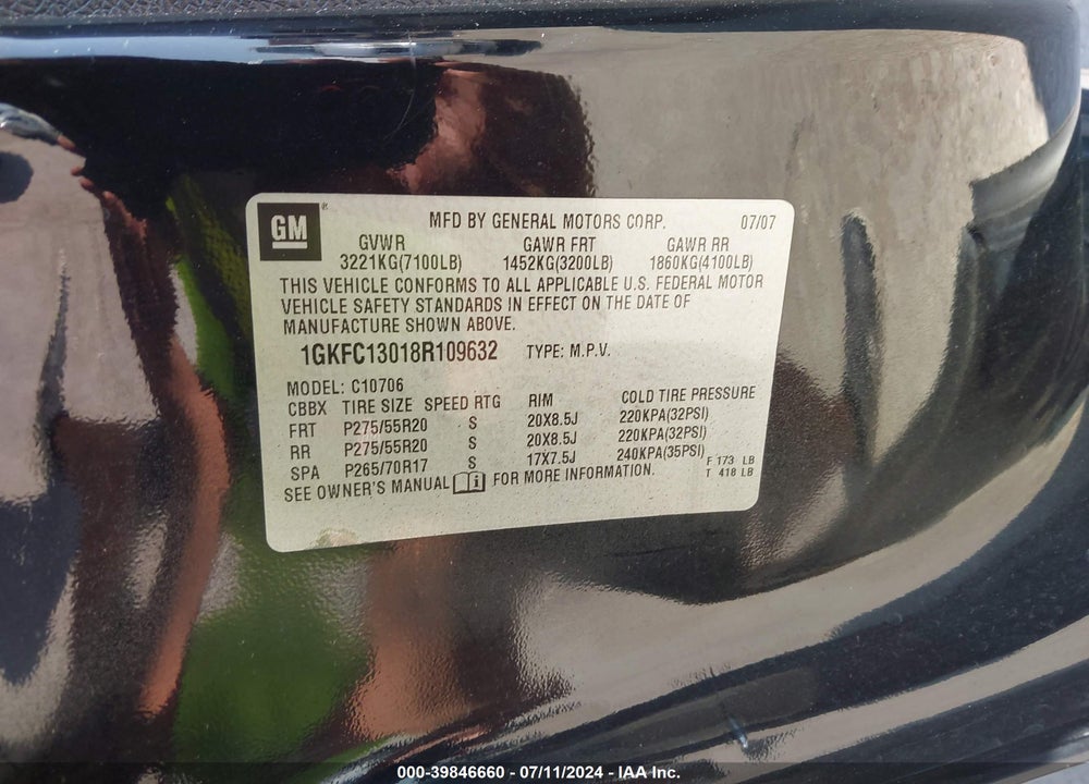 2008 GMC YUKON SLT VIN: 1GKFC13018R109632