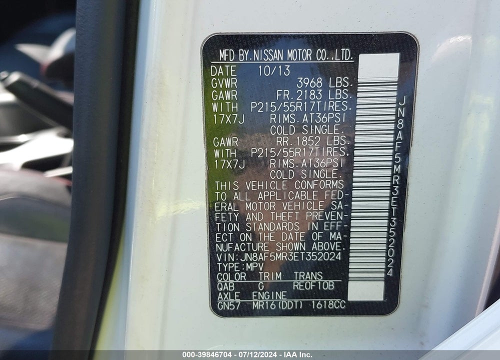 2014 NISSAN JUKE SL VIN: JN8AF5MR3ET352024