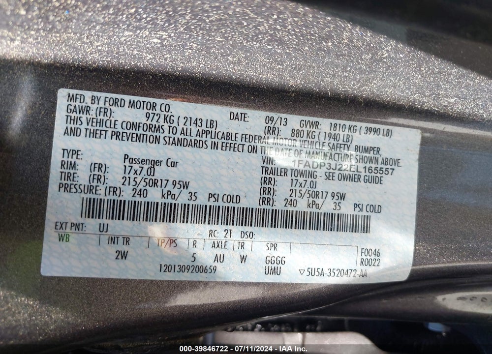 2014 FORD FOCUS TITANIUM VIN: 1FADP3J22EL165557