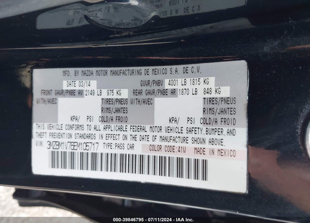 2014 MAZDA 3 I TOURING VIN: 3MZBM1V76EM105717