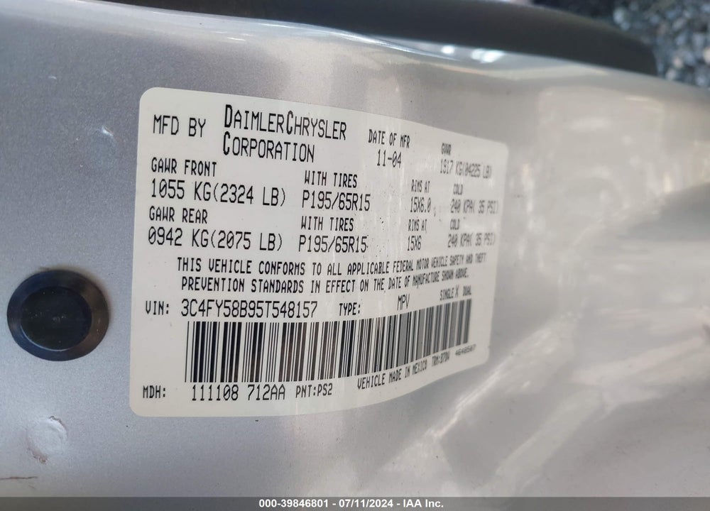 2005 CHRYSLER PT CRUISER TOURING VIN: 3C4FY58B95T548157