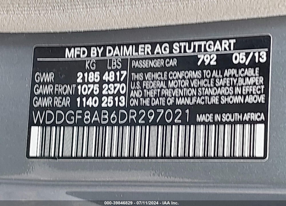 2013 MERCEDES-BENZ C 300 LUXURY 4MATIC/SPORT 4MATIC VIN: WDDGF8AB6DR297021