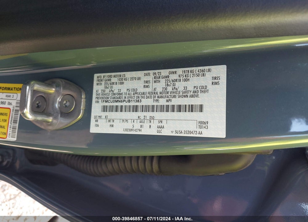 2023 FORD ESCAPE ST LINE VIN: 1FMCU0MN6PUB11383