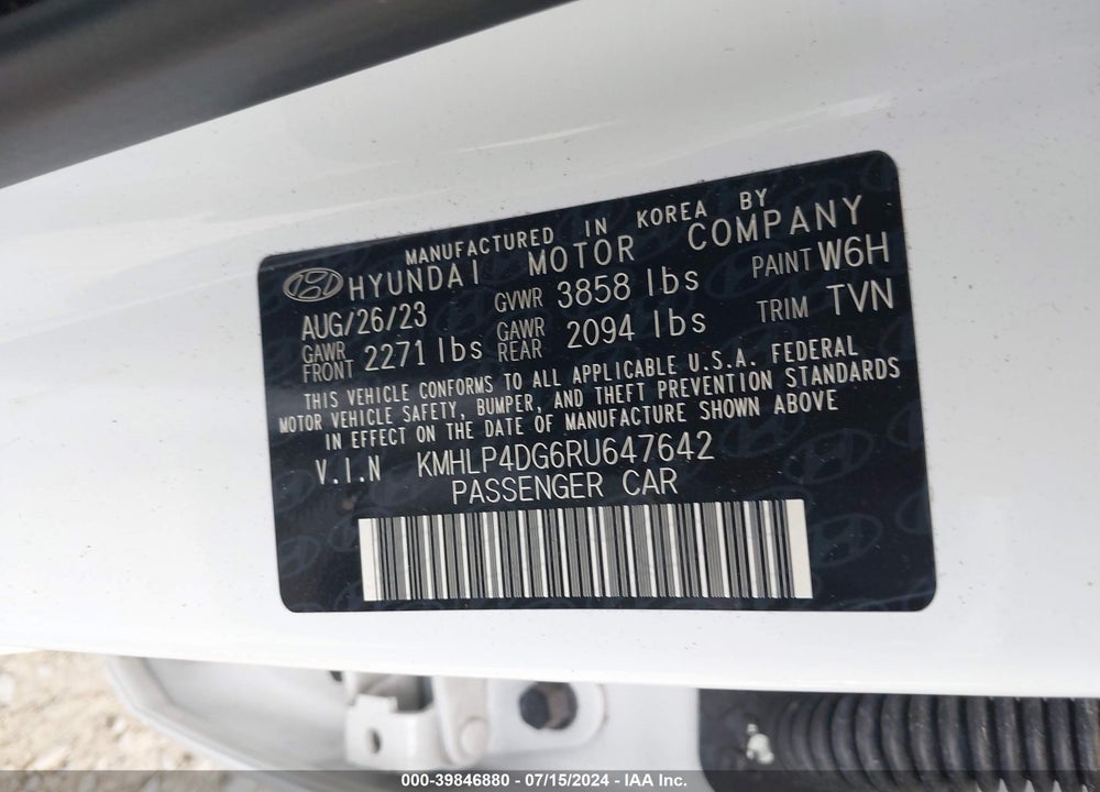 2024 HYUNDAI ELANTRA LIMITED VIN: KMHLP4DG6RU647642