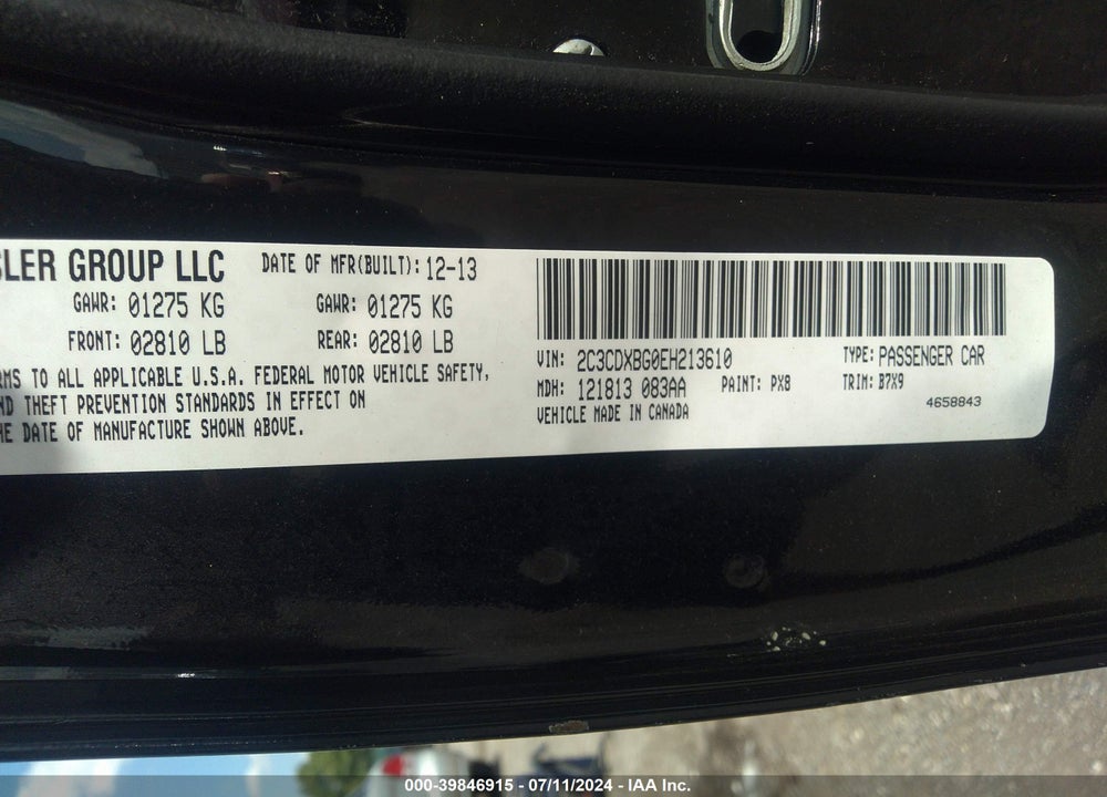 2014 DODGE CHARGER SE VIN: 2C3CDXBG0EH213610