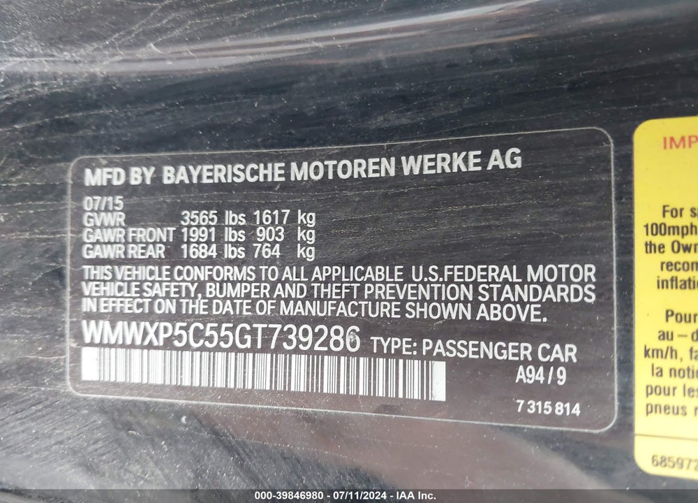 2016 MINI HARDTOP VIN: WMWXP5C55GT739286