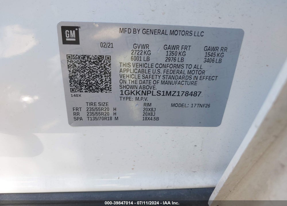 2021 GMC ACADIA FWD DENALI VIN: 1GKKNPLS1MZ178487
