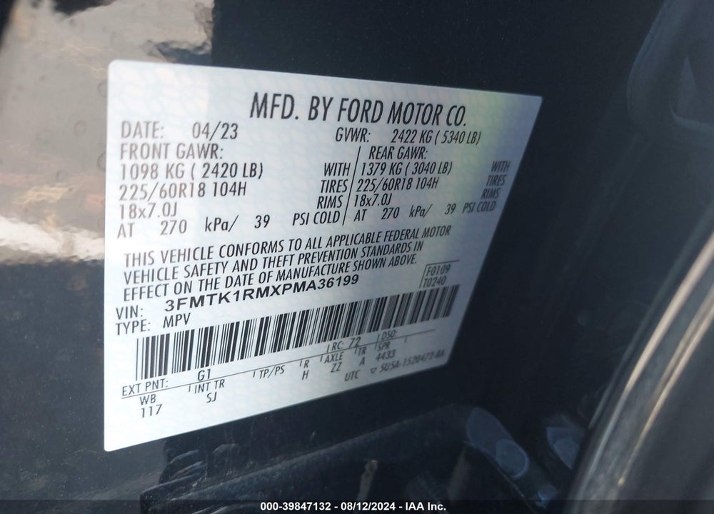 2023 FORD MUSTANG MACH-E SELECT VIN: 3FMTK1RMXPMA36199