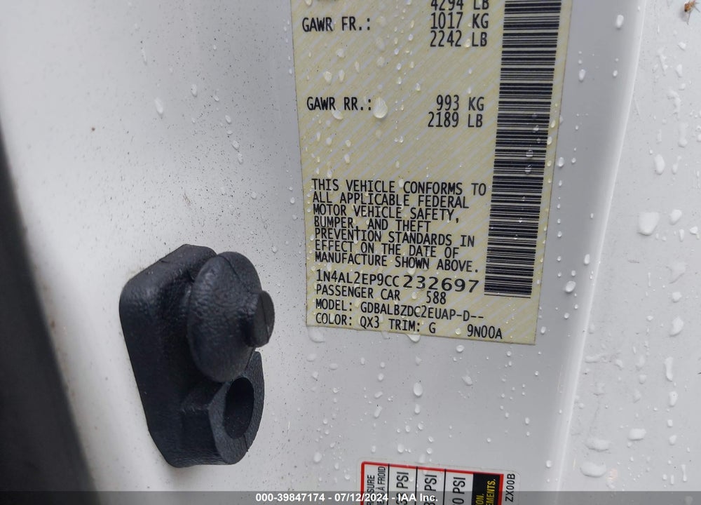 2012 NISSAN ALTIMA 2.5 S VIN: 1N4AL2EP9CC232697