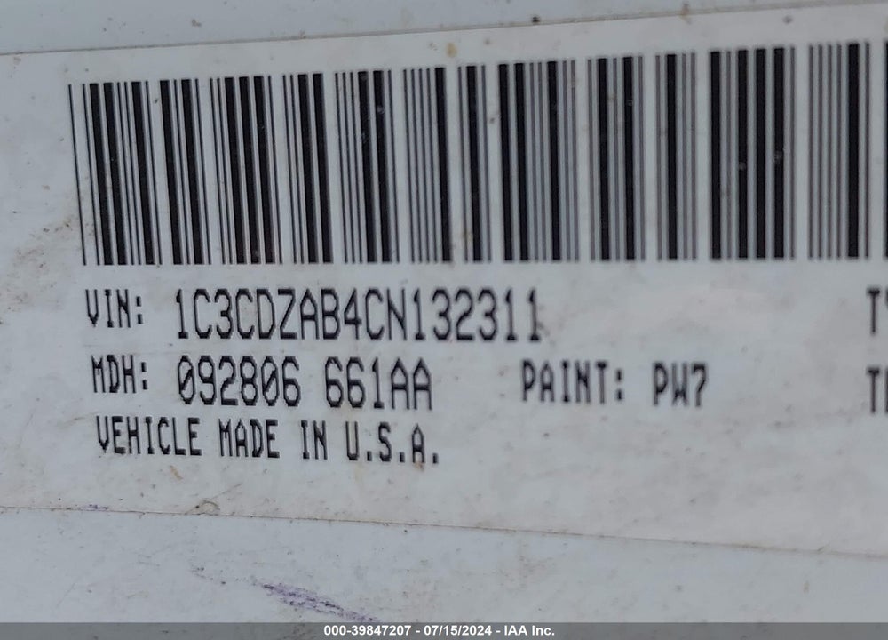 2012 DODGE AVENGER SE VIN: 1C3CDZAB4CN132311