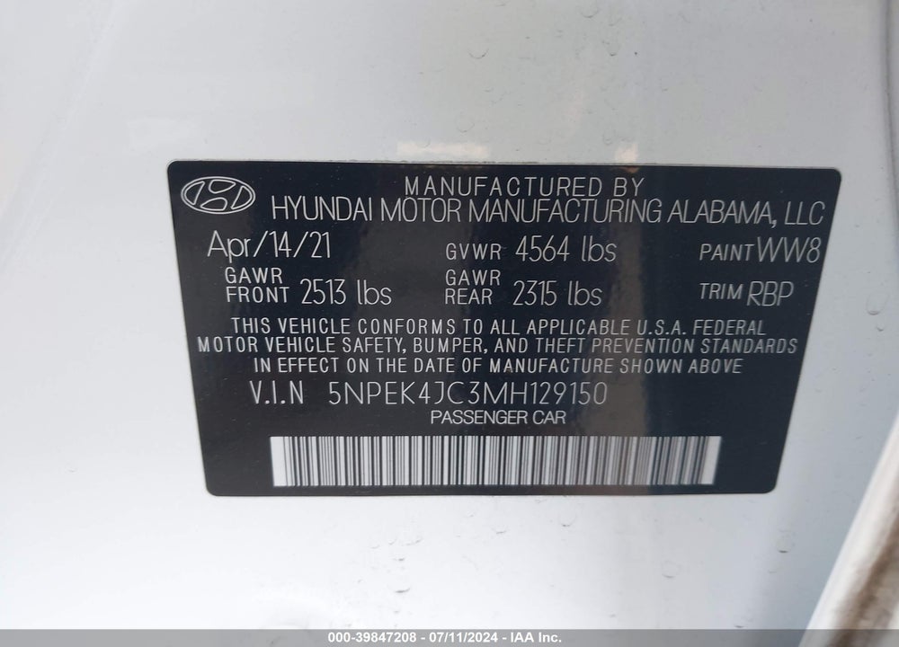 2021 HYUNDAI SONATA N LINE VIN: 5NPEK4JC3MH129150