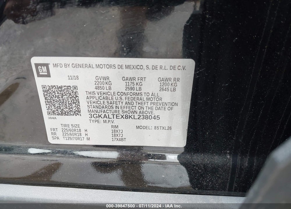 2019 GMC TERRAIN SLE VIN: 3GKALTEX8KL238045