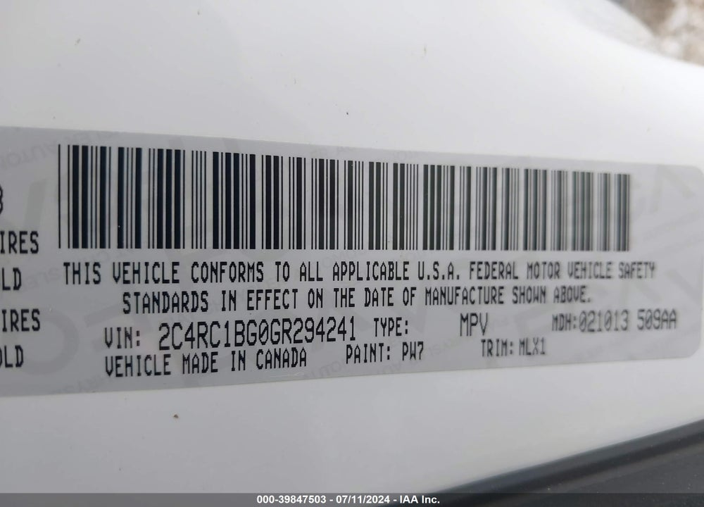 2016 CHRYSLER TOWN & COUNTRY TOURING VIN: 2C4RC1BG0GR294241