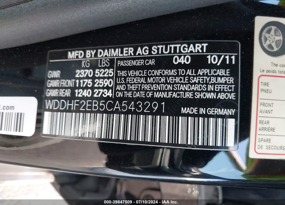 2012 MERCEDES-BENZ E 350 BLUETEC VIN: WDDHF2EB5CA543291