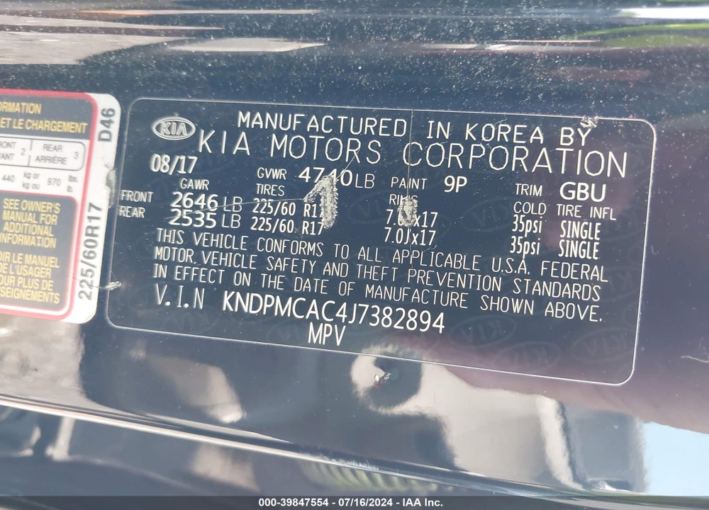 2018 KIA SPORTAGE LX VIN: KNDPMCAC4J7382894