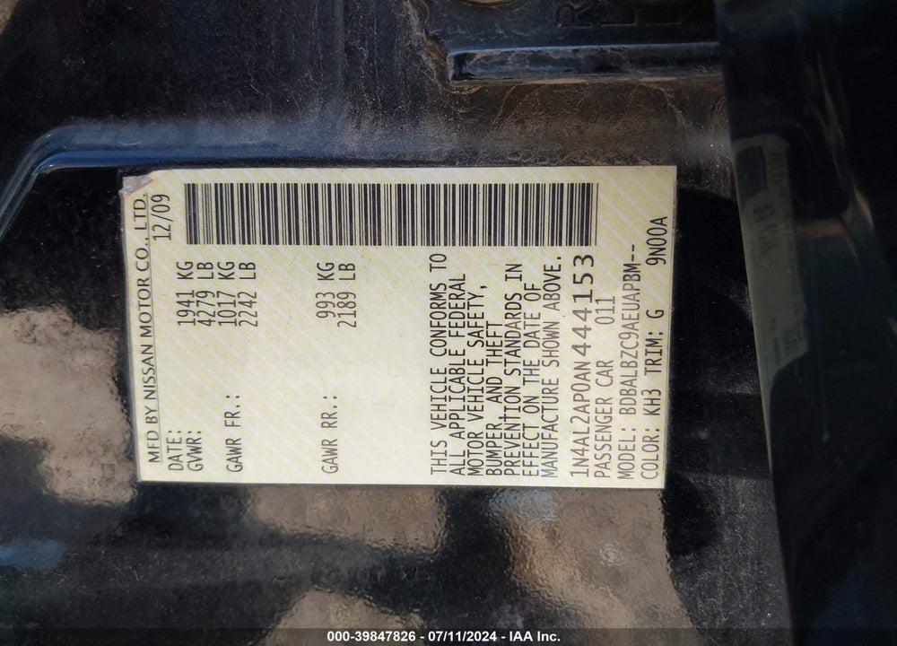 2010 NISSAN ALTIMA 2.5 S VIN: 1N4AL2AP0AN444153
