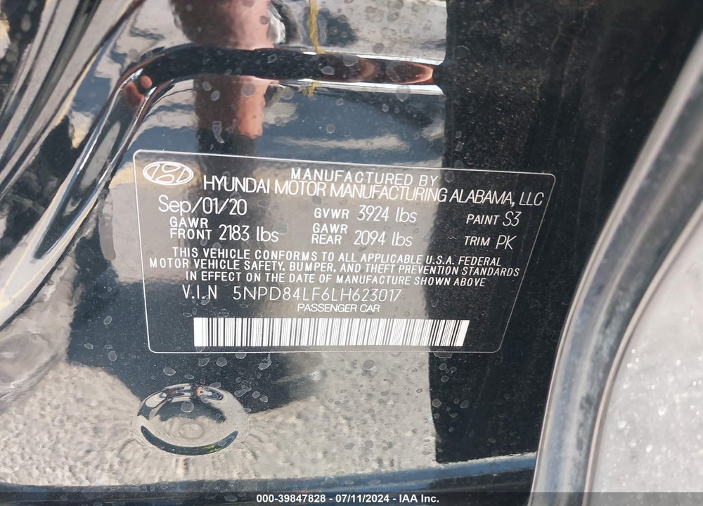 2020 HYUNDAI ELANTRA VIN: 5NPD84LF6LH623017