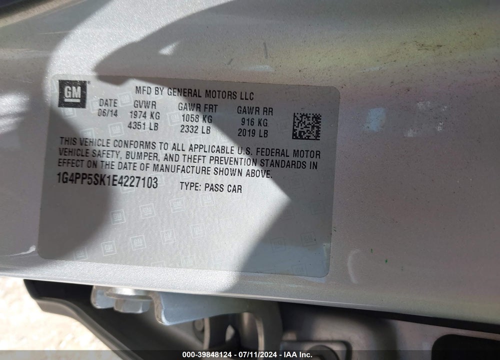2014 BUICK VERANO VIN: 1G4PP5SK1E4227103