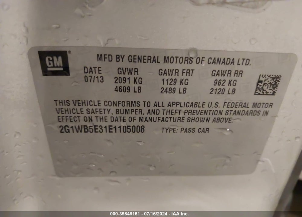 2014 CHEVROLET IMPALA LIMITED LT VIN: 2G1WB5E31E1105008