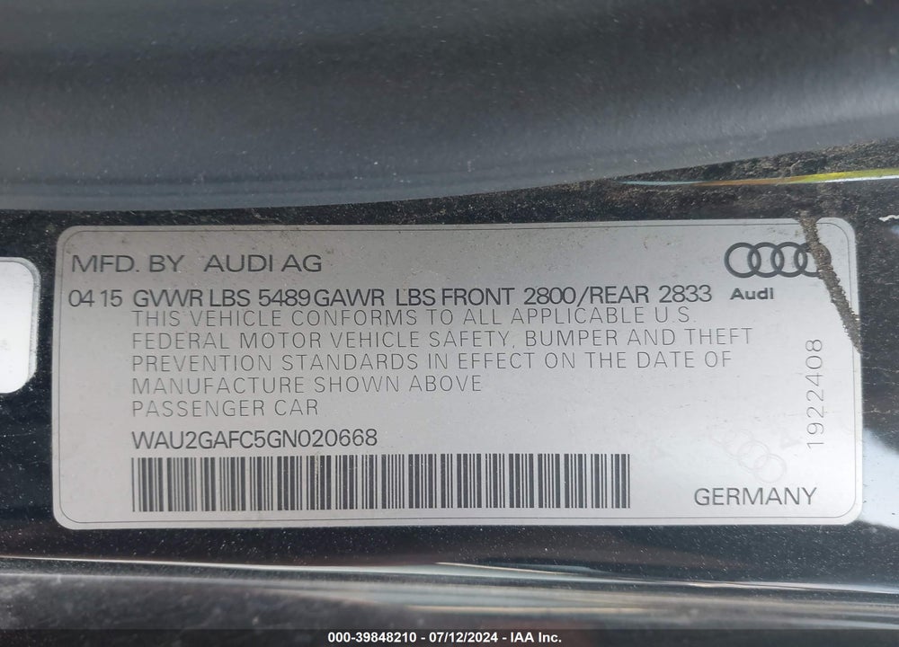 2016 AUDI A7 3.0T PREMIUM PLUS VIN: WAU2GAFC5GN020668