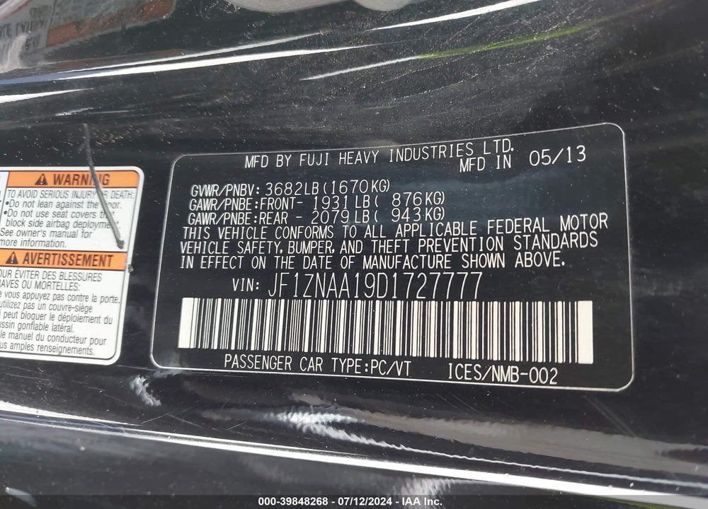 2013 SCION FR-S VIN: JF1ZNAA19D1727777