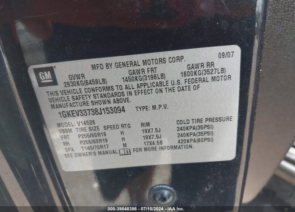 2008 GMC ACADIA VIN: 1GKEV33738J153094