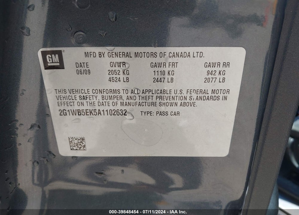 2010 CHEVROLET IMPALA LT VIN: 2G1WB5EK5A1102632
