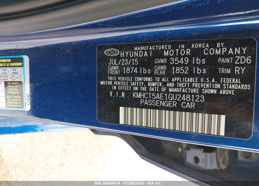 2016 HYUNDAI ACCENT SE VIN: KMHCT5AE1GU248123