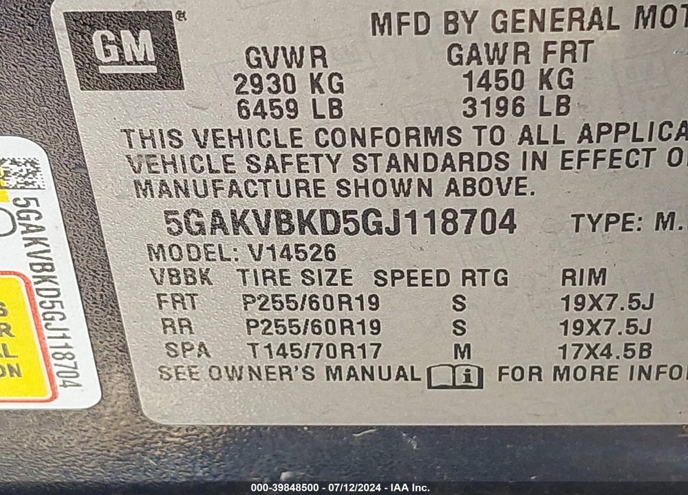 2016 BUICK ENCLAVE LEATHER VIN: 5GAKVBKD5GJ118704