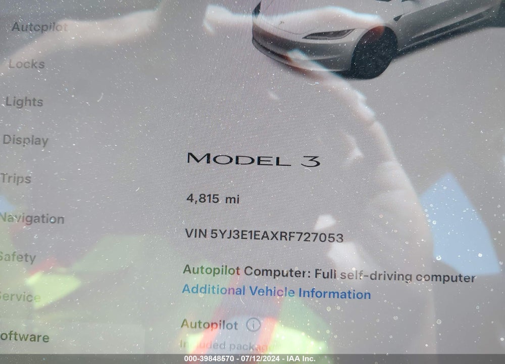 2024 TESLA MODEL 3 REAR-WHEEL DRIVE VIN: 5YJ3E1EAXRF727053